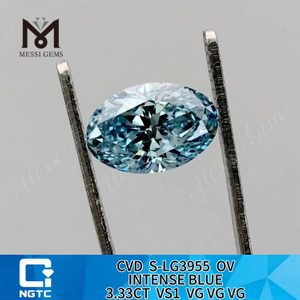 3.33CT VS1 INTENSE BLUE diamante ovalado de laboratorio Pureza y perfección 丨Messigems CVD S-LG3955
