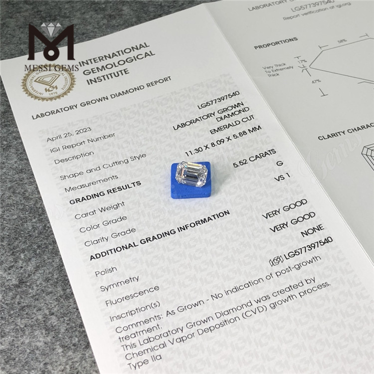 5.52ct G VS1 VG CVD Laboratorio Emerald Diamantes cultivados LG577397540 丨 Messigems CVD
