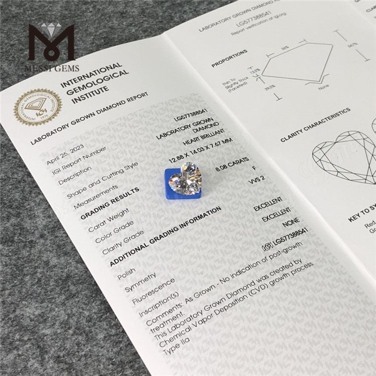 8.08ct F VVS2 EX HS CONSEJO CVD Diamantes fabricados LG577388541 丨 Messigems