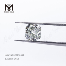 1,35 quilates Excelente pulido Cojín Brillante I SI1 EX EX HPHT Diamante CVD suelto