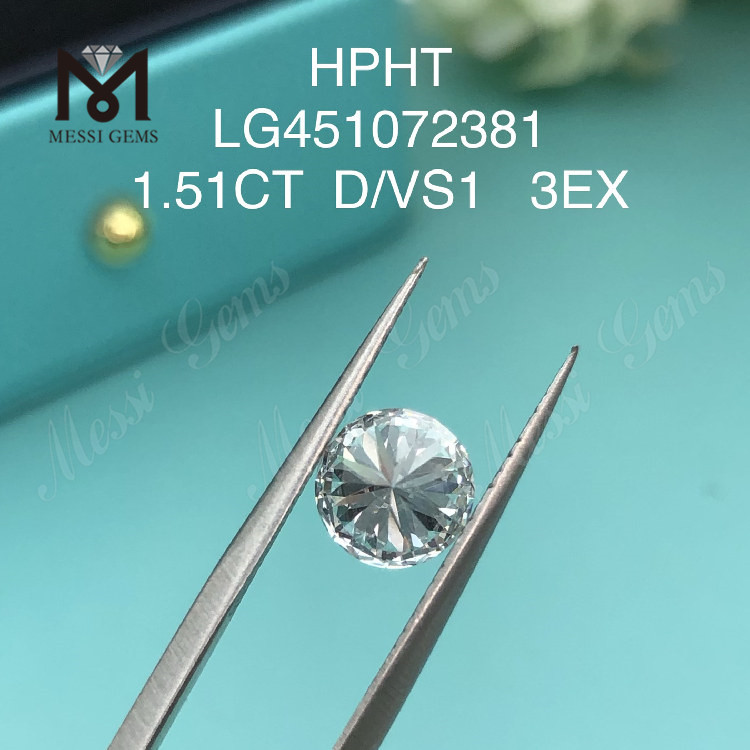 Diamante cultivado en laboratorio de grado de corte D VS1 RD EX de 1,51 quilates HPHT