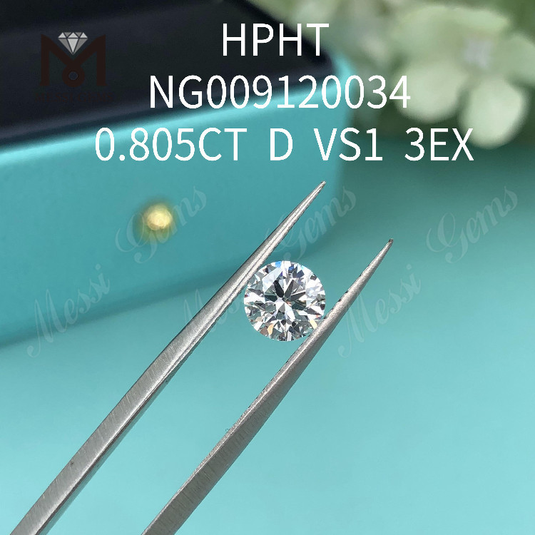Diamante de laboratorio redondo suelto de 0,805 quilates D/VS1 3EX
