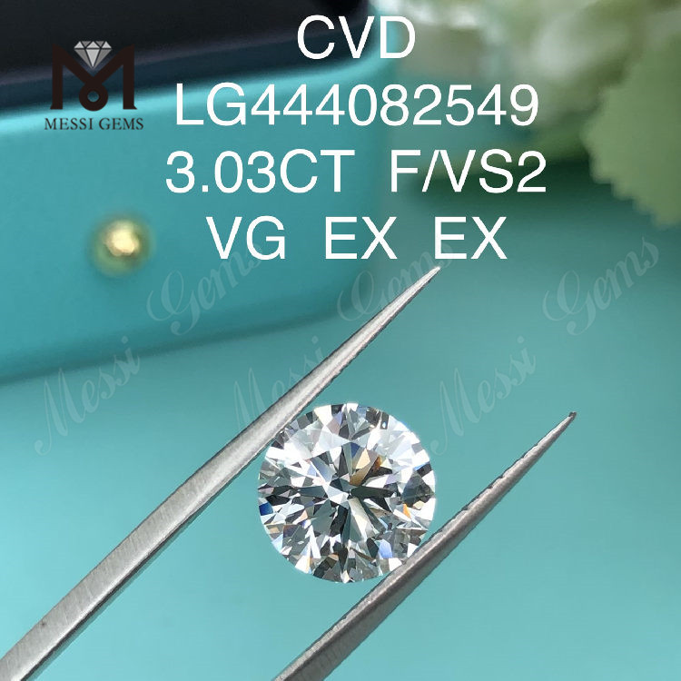 3,03 ct F VS2 Diamantes de laboratorio redondos Grado de corte VG