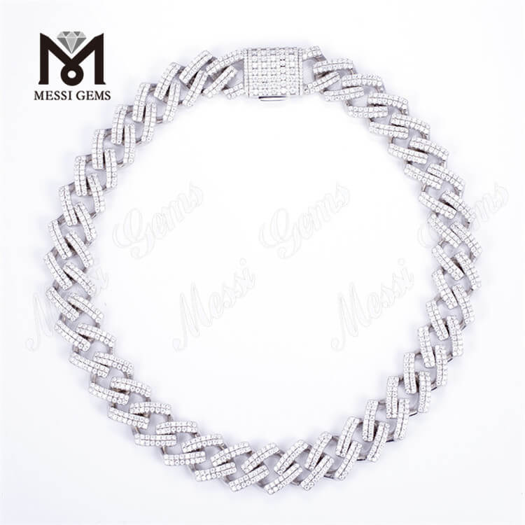 12 mm 16 mm de ancho 16 pulgadas a 24 pulgadas de largo 925silver moissanite collar enlace cadena cubana caliente