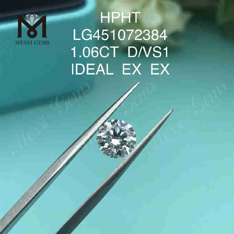 Diamante artificial de 1,06 ct D VS RD diamante cultivado en laboratorio suelto HPHT