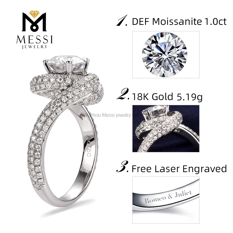 Anillos de oro para bodas Moda 14K 18K oro blanco Compromiso personalizado anillos de moissanite