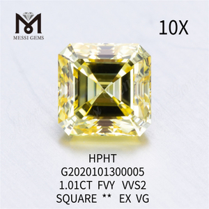Diamante cultivado en laboratorio suelto cuadrado FVY de 1,01 ct EX VG