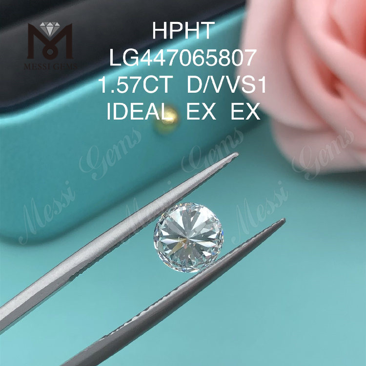 1,57 quilates D VVS1 Redondo IDEAL Cortar diamantes cultivados en laboratorio HPHT