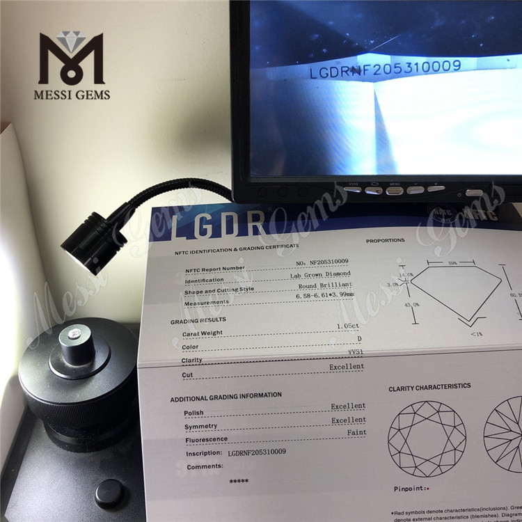 1.065ct D VVS2 RD 3EX costo de un diamante cultivado en laboratorio
