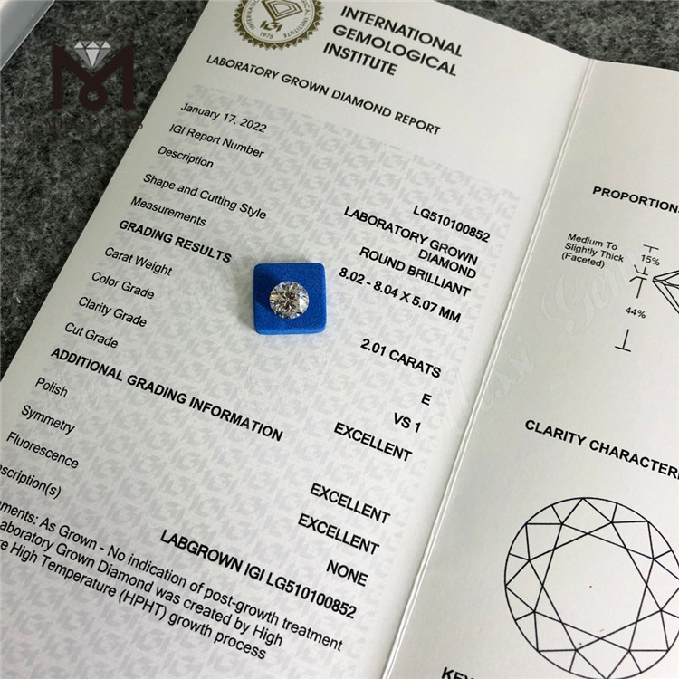 2.01CT E VVS HPHT diamantes RD Cut laboratorio diamantes precio de fábrica