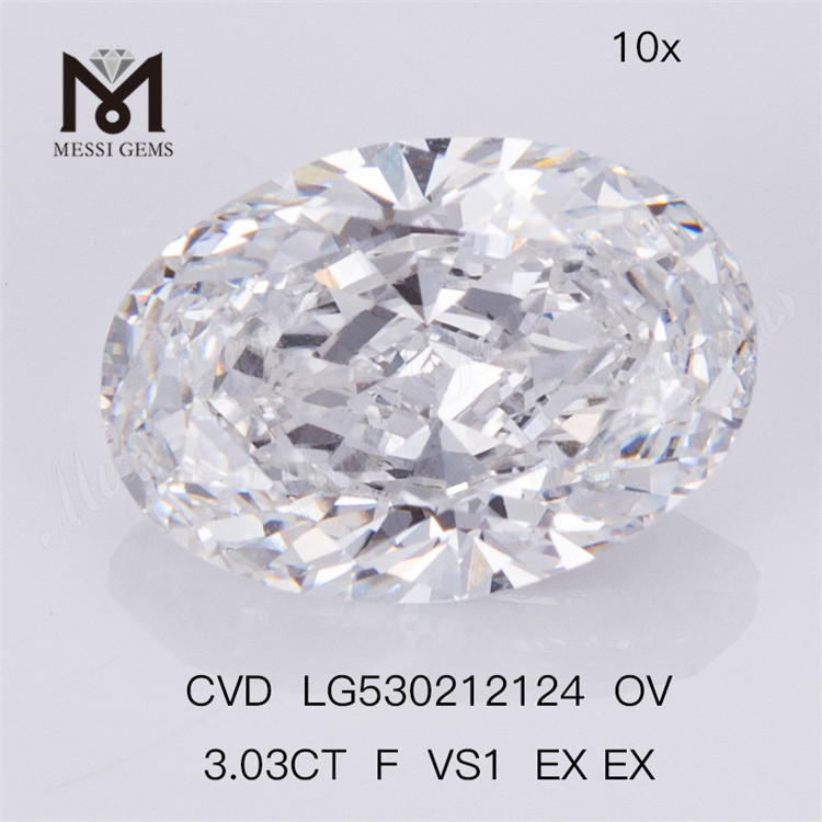 3.03ct F VS1 OVAL CVD Certificado IGI de diamante creado en laboratorio 