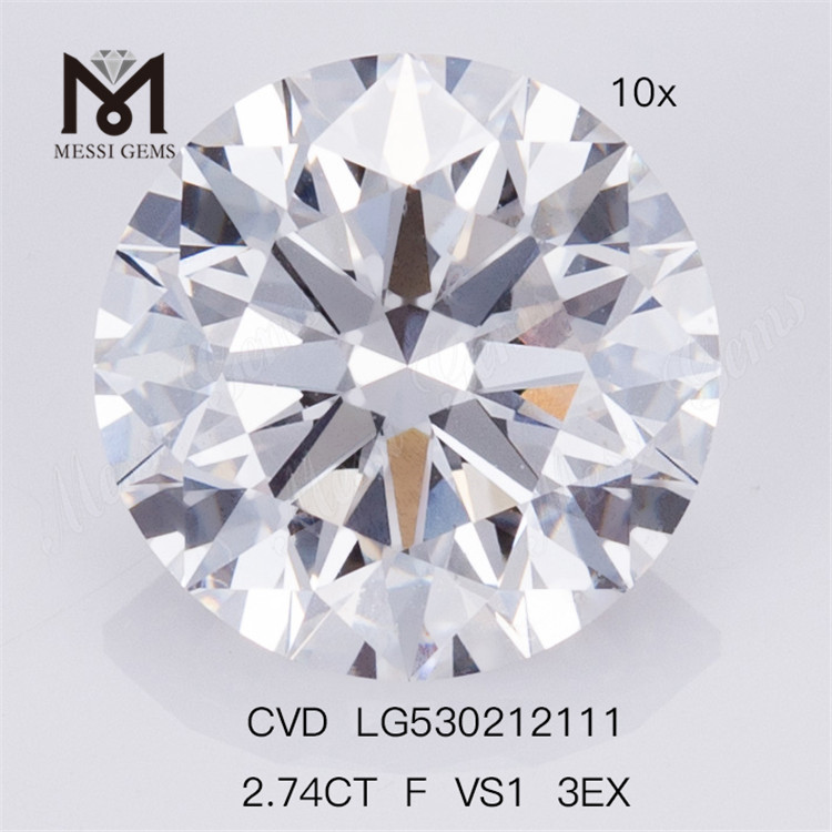 Precio de fábrica de diamantes cultivados en laboratorio sintético de forma redonda 2.74CT F VS1 3EX 