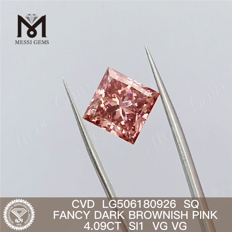 4.09CT SQ CUT FANCY DARK BROWNISH PINK SI1 VG VG CVD diamantes rosas creados en laboratorio LG506180926
