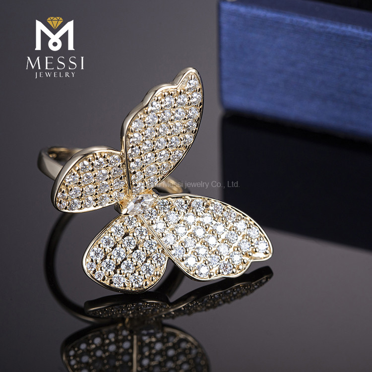 Anillo de oro moissanite mariposa de 14K 18K D piedra moissanite para mujer