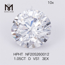 Diamante de laboratorio sintético HPHT D VS1 3EX de talla redonda de 1,05 quilates