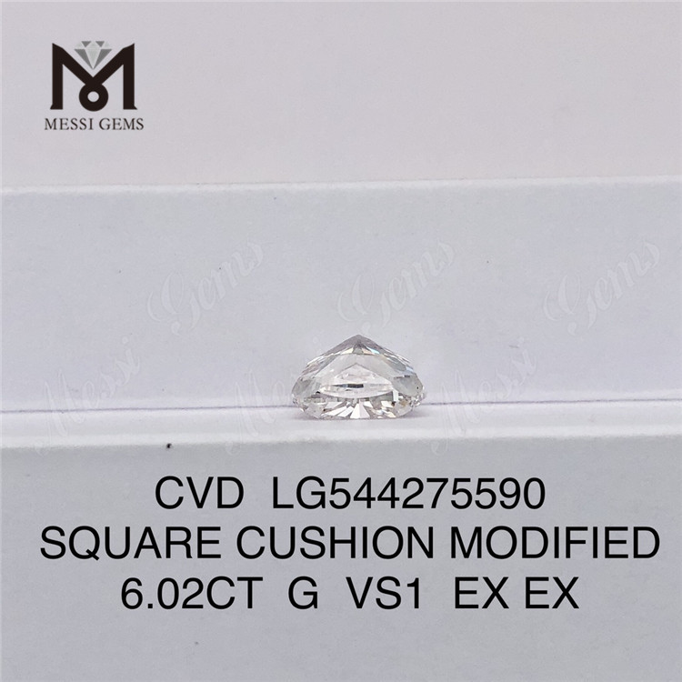 6.02CT G VS1 diamante barato hecho por el hombre SQ CUSHION CUT 6ct blanco suelto el diamante de laboratorio más grande en stock 