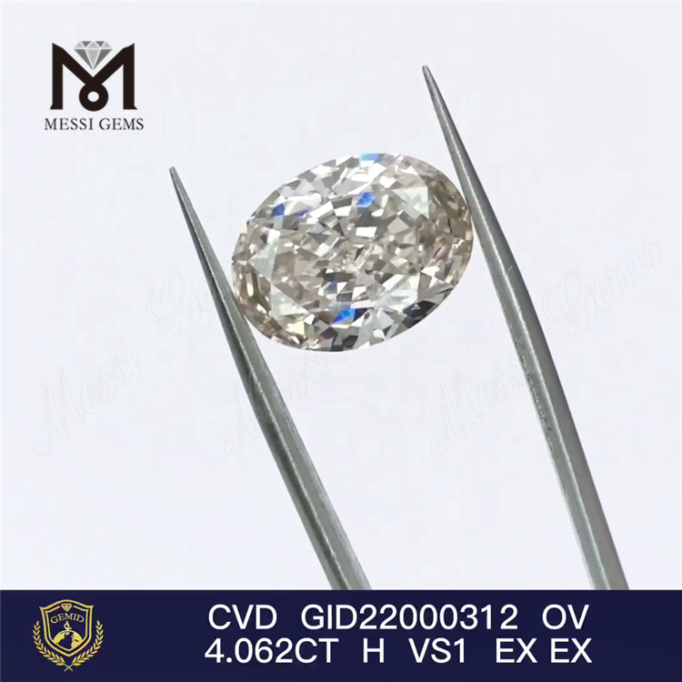 Diamante de laboratorio CVD de 4,062 quilates, forma ovalada, diamante cultivado en laboratorio EX a la venta