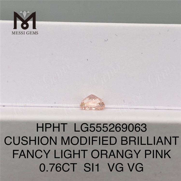 0.76CT CUSHION CUT FANCY LIGHT ORANGY ROSA SI1 VG VG diamante cultivado en laboratorio HPHT LG555269063