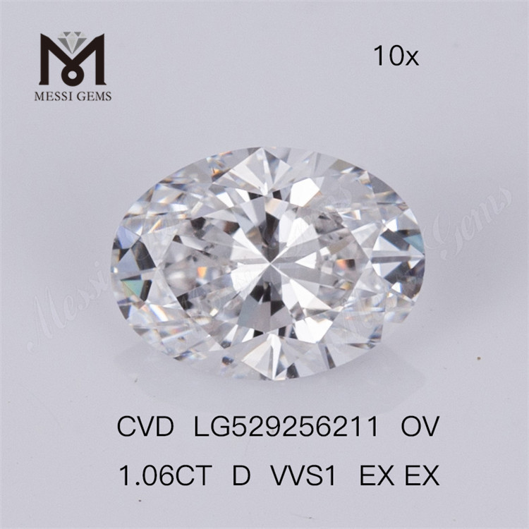 1.06ct D VVS1 EX EX OVAL Diamante sintético CVD