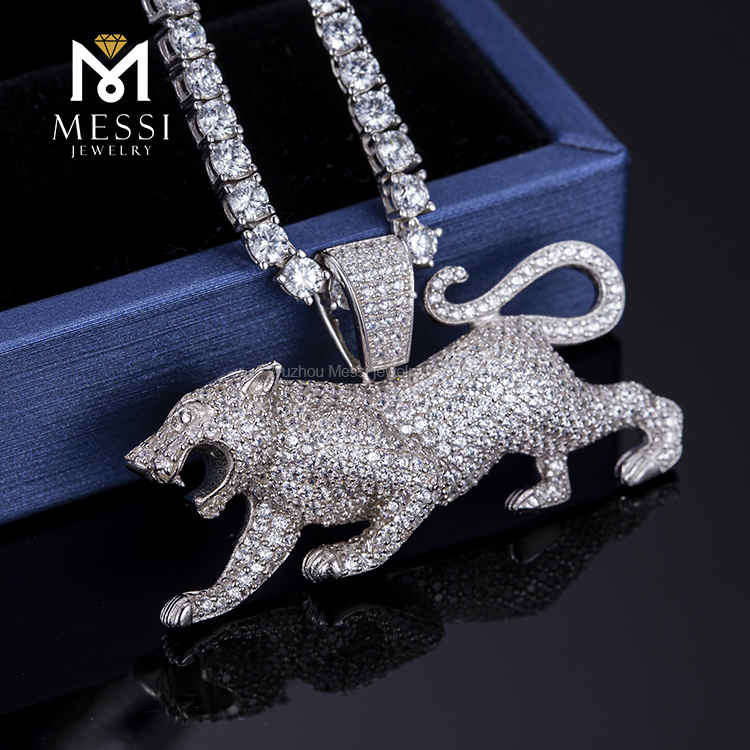 Cadena de moissanita helada, collar de plata de hip hop DIY, collar de leopardo