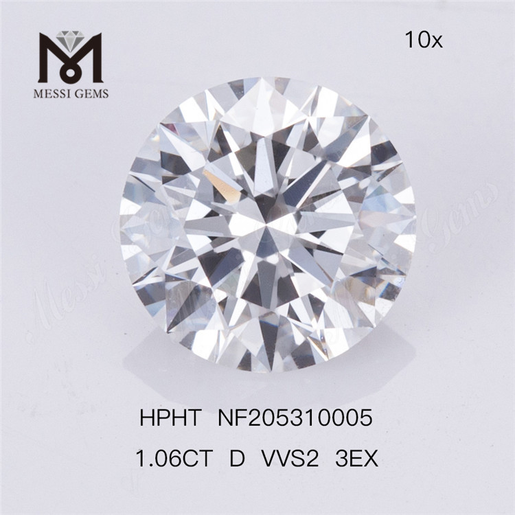 1.06ct D Color VVS2 3EX Diamante redondo sintético HPHT cultivado en laboratorio
