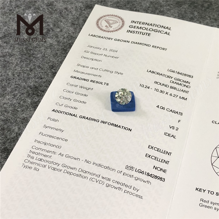  4.06CT F VS2 ID CVD diamantes cultivados en laboratorio de corte personalizado 丨Messigems LG618428983