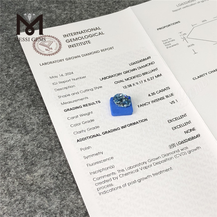 4.35CT VS1 CVD OV laboratorios de diamantes. AZUL INTENSO FANCY LG632458649 丨Messigems