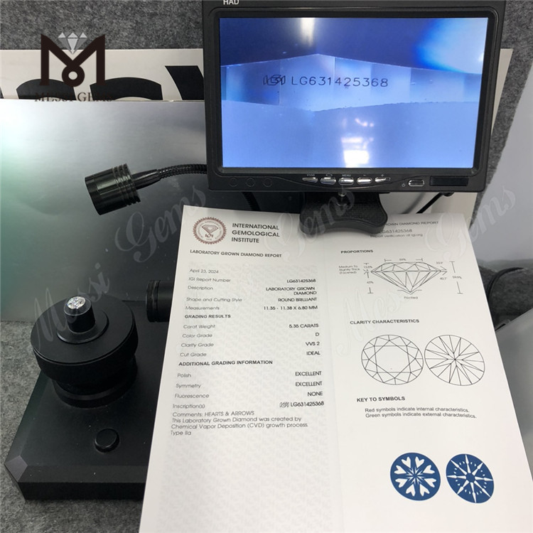 5.35CT D VVS2 ID diamantes cultivados en laboratorio CVD redondos LG631425368 丨Messigems 