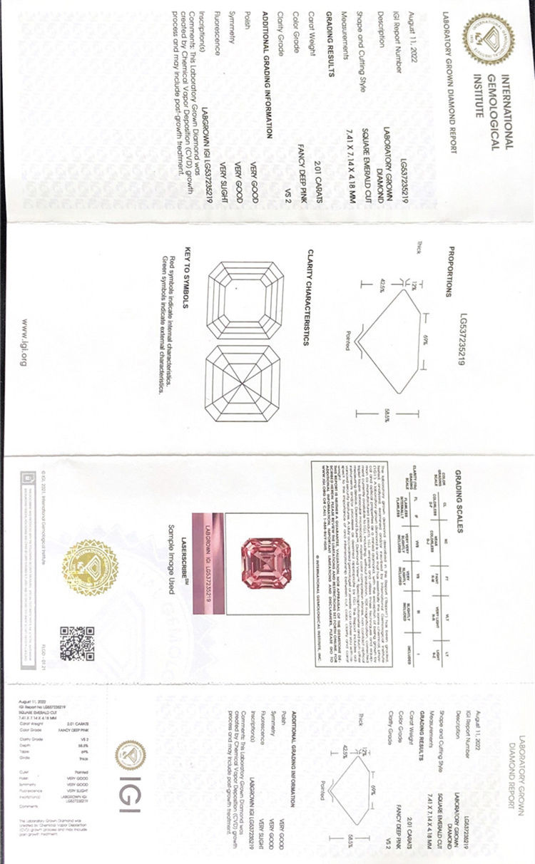 Fabricante de diamantes cultivados en laboratorio de color rosa EM de 2,01 quilates 