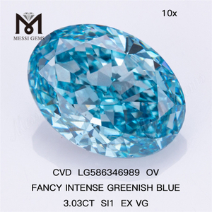 3ct Azul OV Diamante Precio SI1 EX VG FANCY INTENSO VERDE AZUL Diamante CVD LG586346989