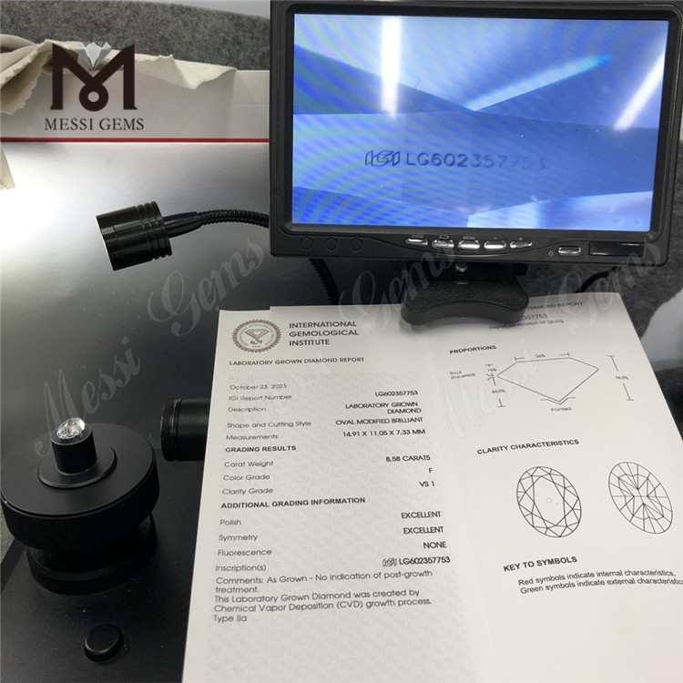  8.58CT F VS1 EX EX cvd OV diamante cultivado en laboratorio LG602357753 del laboratorio 丨Messigems