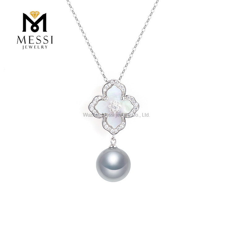 Collar de perlas de Tahití de agua de mar S925 de 11-12 mm
