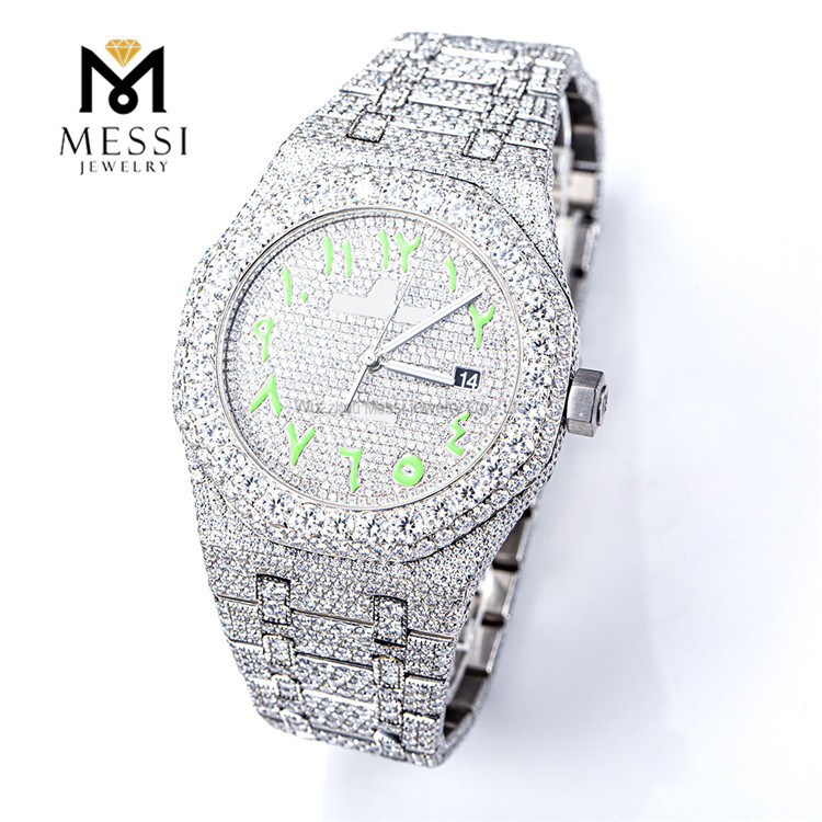 Reloj de lujo y brillante Moissanite Iced Out con texto especial Mars