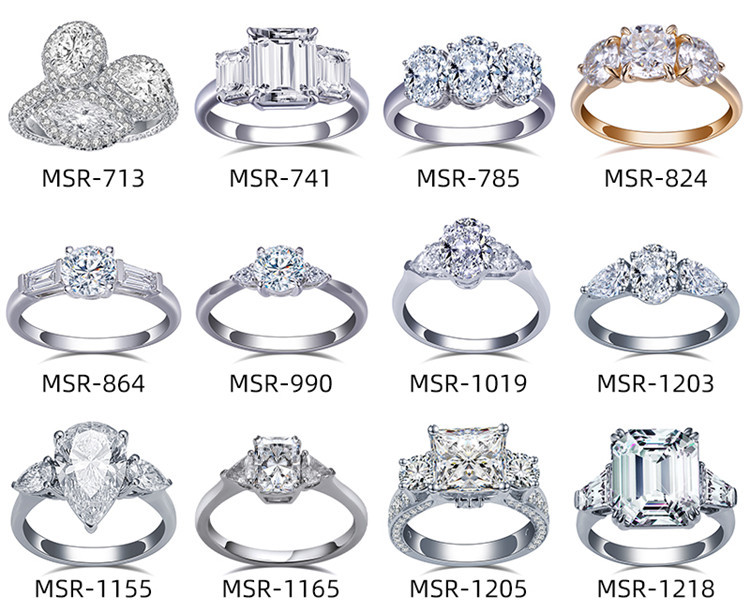 Tres anillos de compromiso ovalados de oro blanco de 18k de estilo clásico con diamantes cultivados en laboratorio