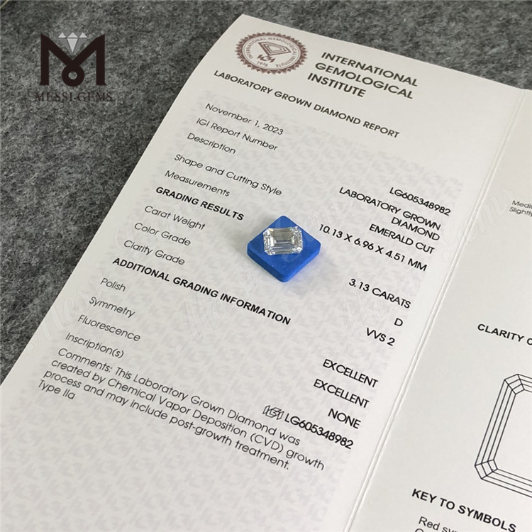 3.13CT D VVS2 EM 3ct diamantes con certificación igi para joyería artesanal CVD丨Messigems LG605348982