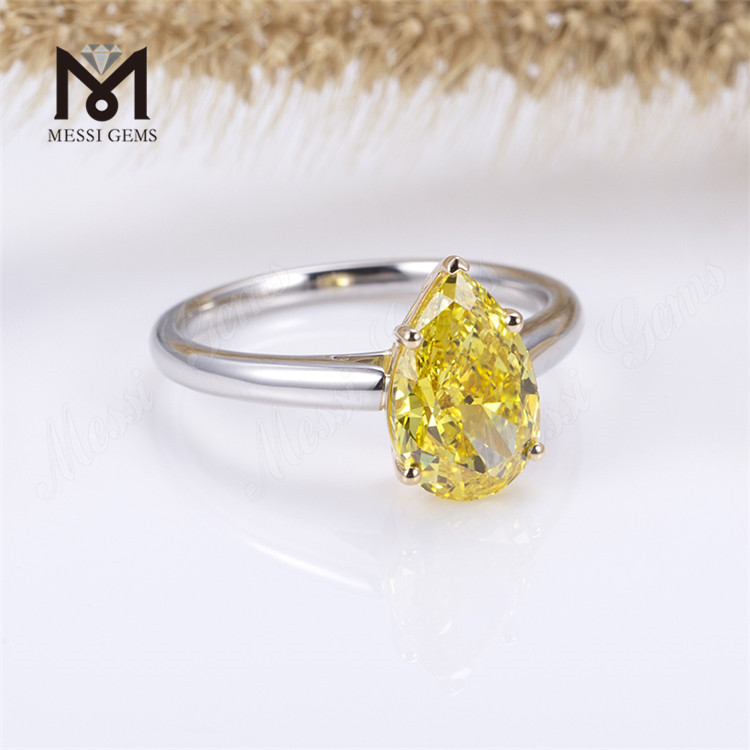 Anillo de diamantes de pera amarilla con diamante cultivado en laboratorio Elegance Solitaire de 3 quilates