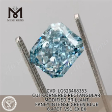 6.47CT CORTE RECTANGULAR FANCY VERDE INTENSO AZUL VS1 CVD diamante de laboratorio azul LG626468353 丨Messigems
