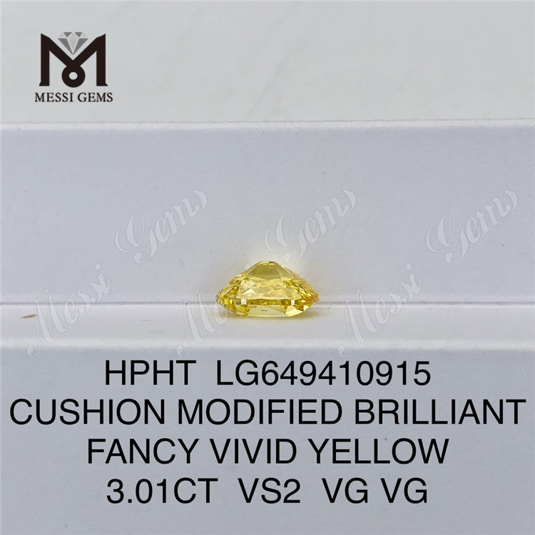 3.01ct cojín elegante amarillo vívido vs2 diamones hechos hpht lg649410915 