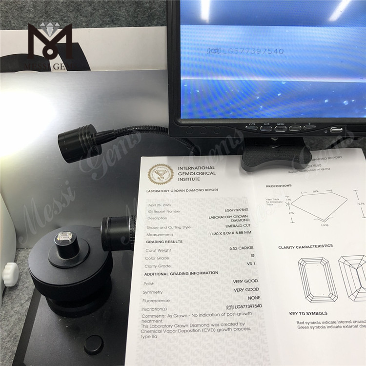 5.52ct G VS1 VG CVD Laboratorio Emerald Diamantes cultivados LG577397540 丨 Messigems CVD