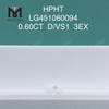 Diamante redondo de grado de corte D VS1 EX de 0,60 quilates creado en laboratorio HPHT