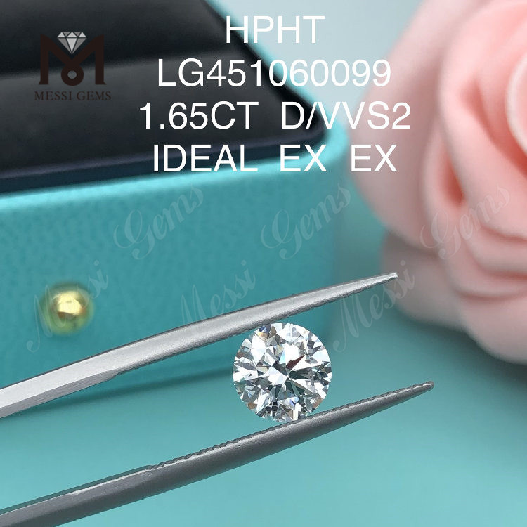 1,65 quilates D VVS2 IDEAL Corte Diamantes redondos de laboratorio HPHT