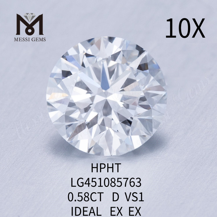 Diamantes de laboratorio HPHT BRILLANTE REDONDO 0.58ct VS1 D Corte IDEL