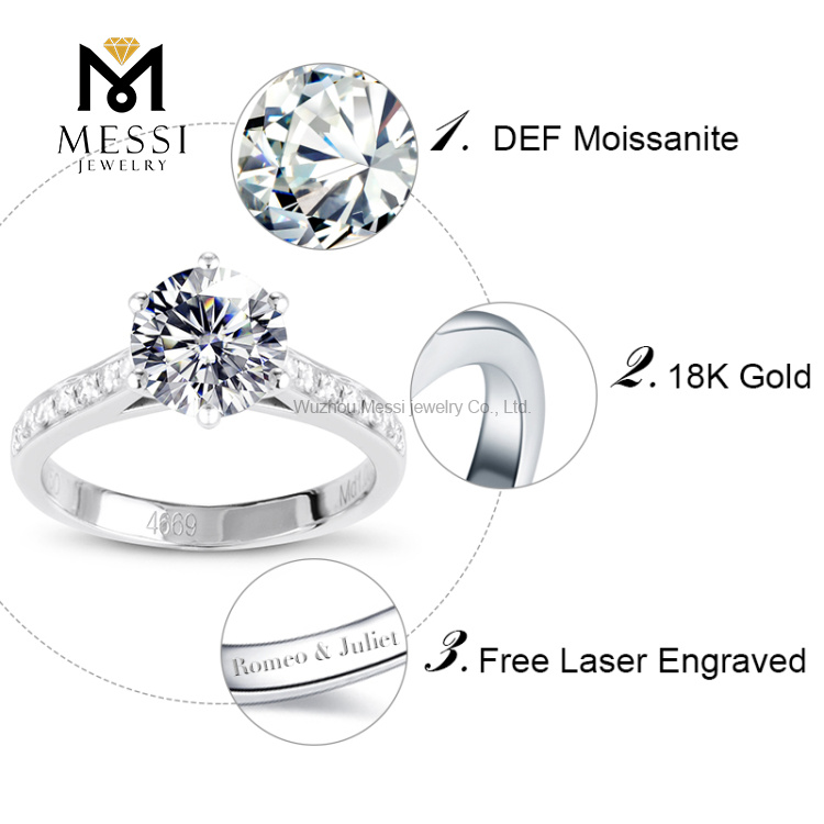 1ct 14k oro blanco 6 puntas moissanite fashon anillos de oro moissanite