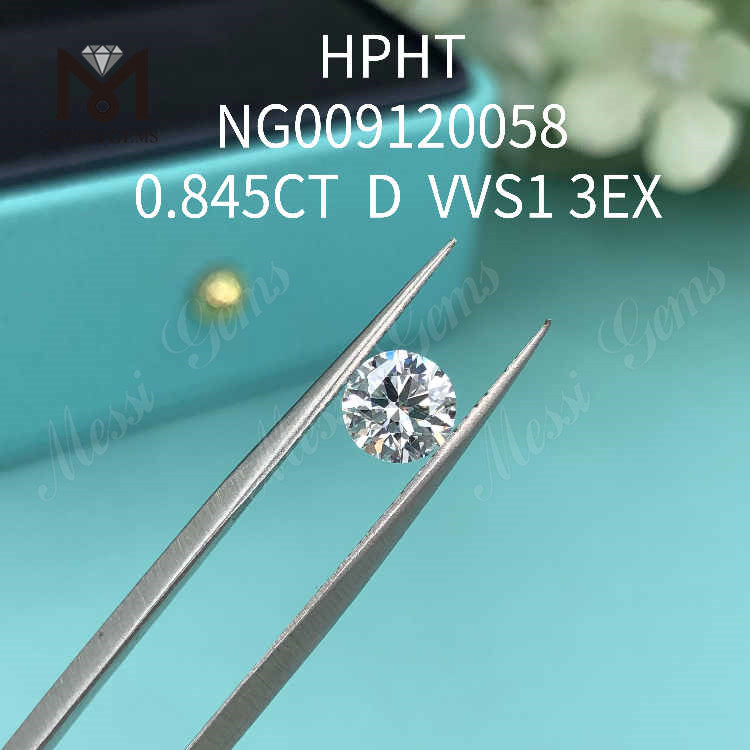 Diamante de laboratorio suelto redondo de 0,845 quilates VVS1 3EX D