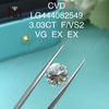 3,03 ct F VS2 Diamantes de laboratorio redondos Grado de corte VG