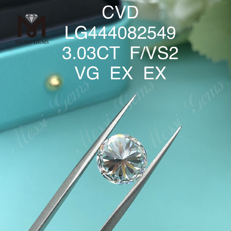3,03 ct F VS2 Diamantes de laboratorio redondos Grado de corte VG