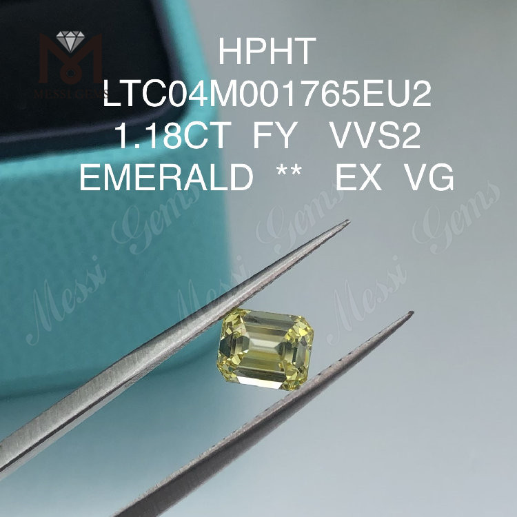 Diamantes de laboratorio amarillos de lujo esmeralda 1.18ct VVS2 