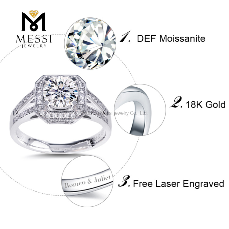 anillo de bodas de compromiso 18k au 750 oro DEF moissanite anillo para niña