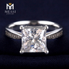 Anillo de diamante cultivado en laboratorio de corte princesa cuadrado Anillo de oro blanco de 14k 18k para joyería de mujer