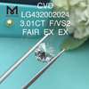 Diamante cultivado en laboratorio redondo F/VS2 de 3,01 quilates EX EX Cvd Diamond al por mayor